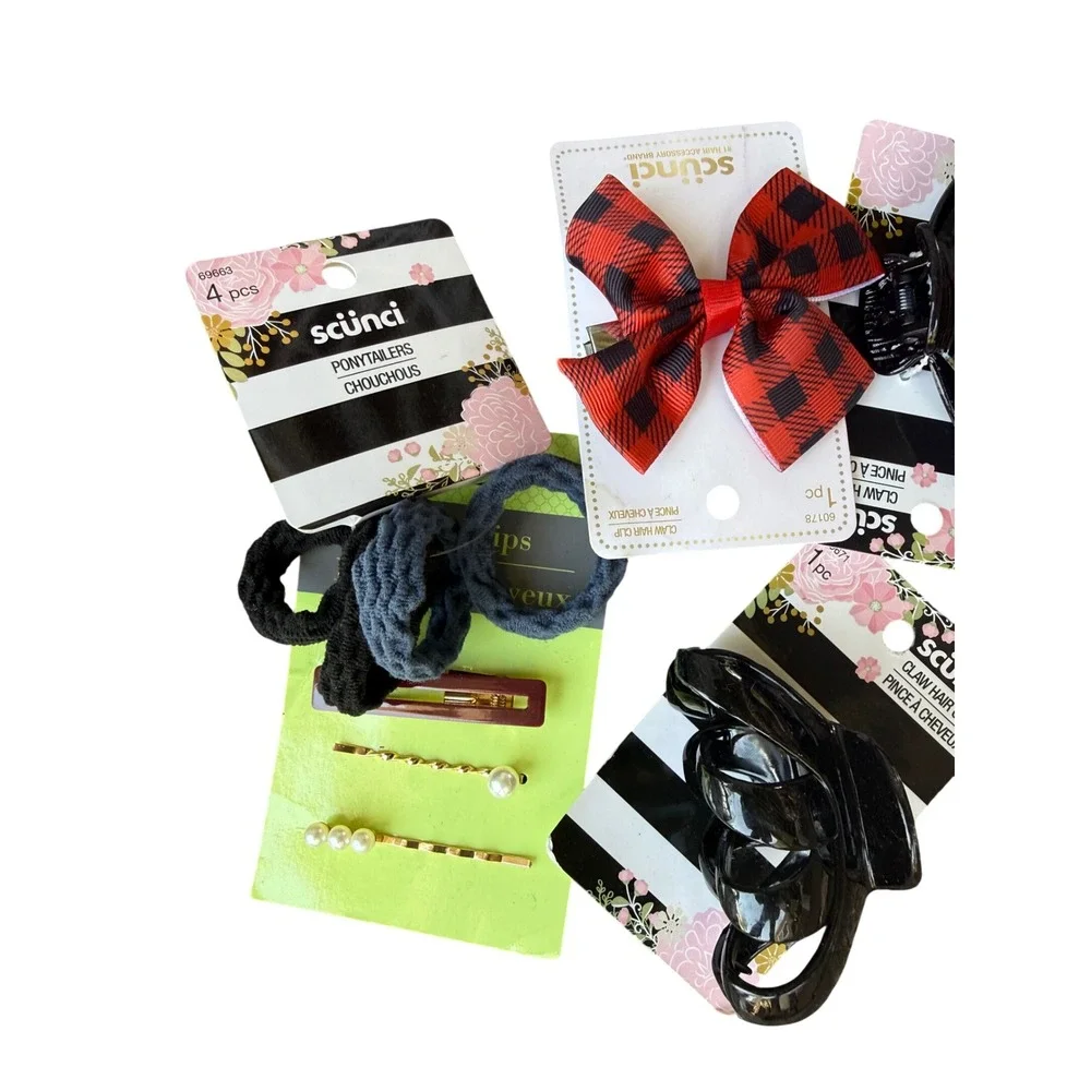 Scünci Hair Accessory Lot Claw Clips Scrunchies Bow Bobby Pins Elastics New